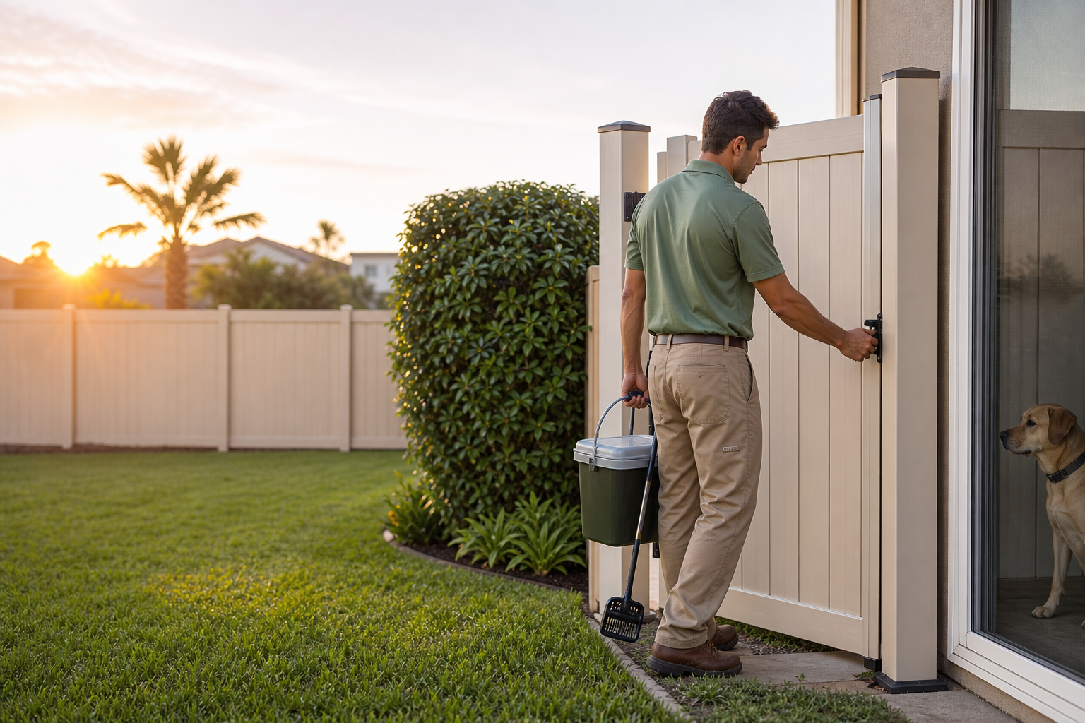 Service professional securing a gate after a cleanup visit