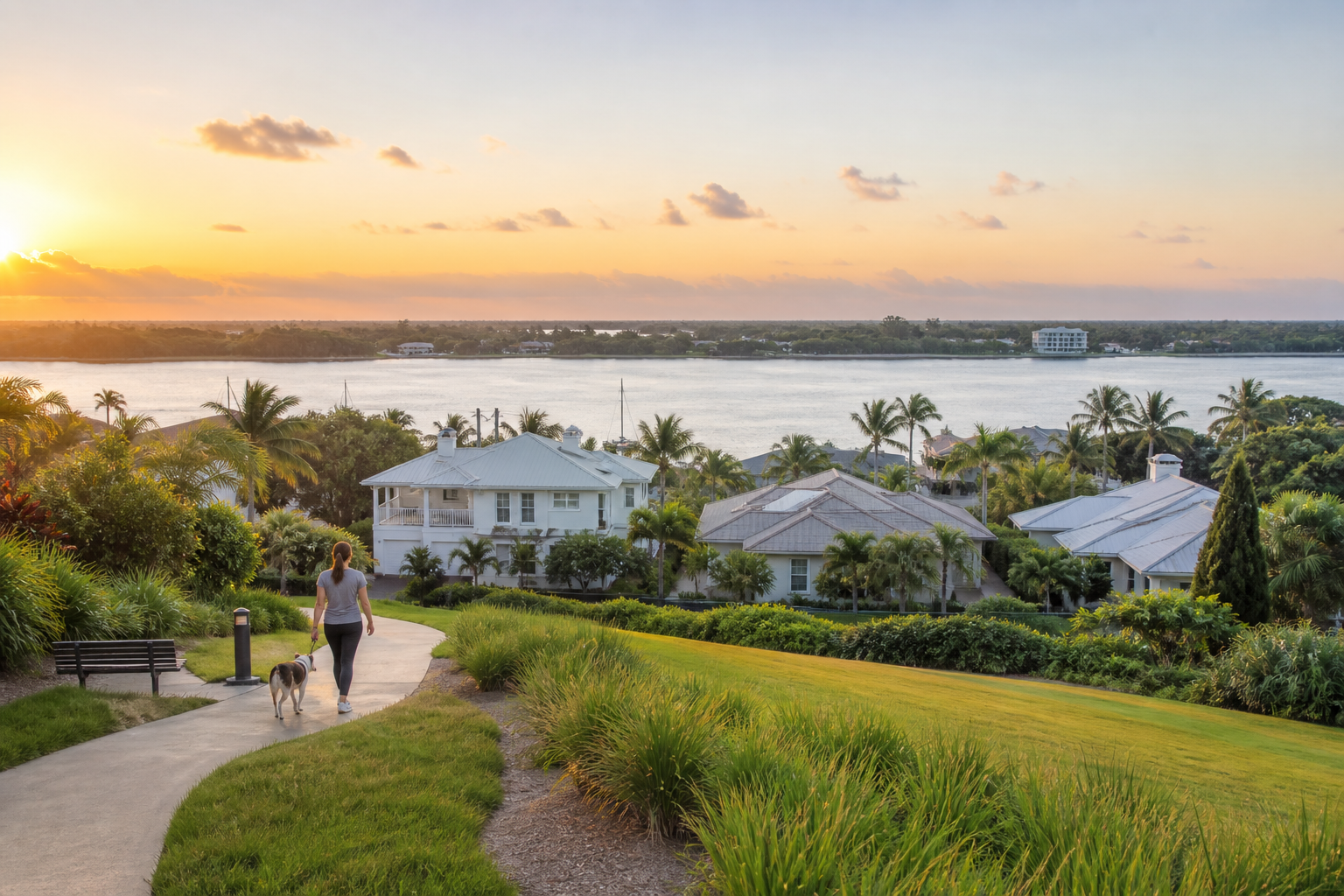 Treasure Coast neighborhood beside the water at sunrise